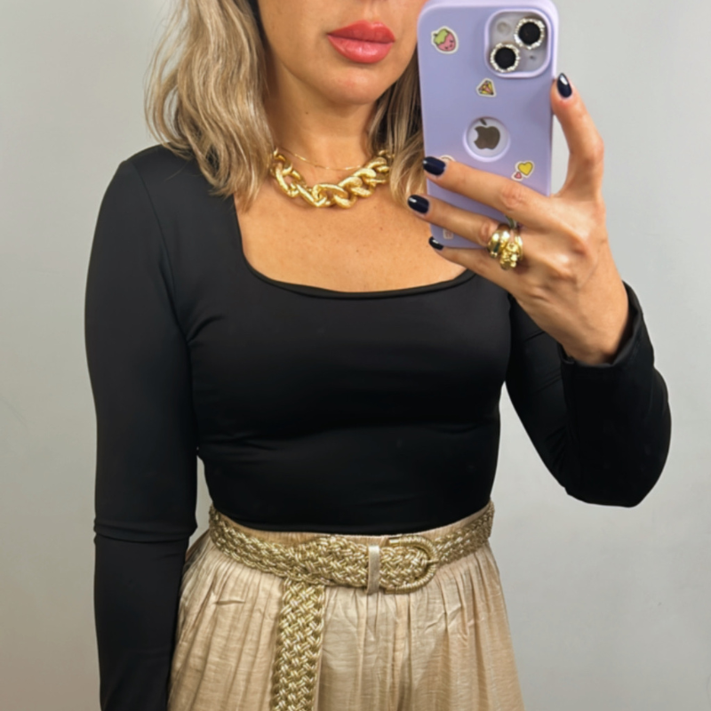 BODY BASIC MANGA LARGA - NEGRO