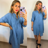 VESTIDO CAMISERO LINO - AZUL